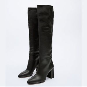 ZARA HEELED LEATHER KNEE HIGH BOOTS